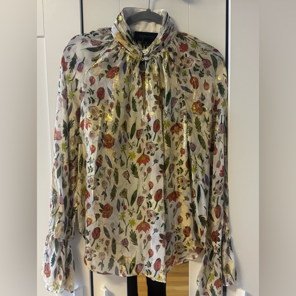 Carlisle Collection Silk Metallic Floral Blouse Brand New – Size 6